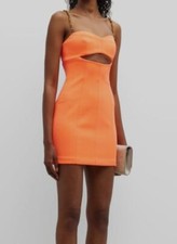  321 Misha Women's Orange Anja Chain-Strap Cutout Crepe Mini Dress Size 12