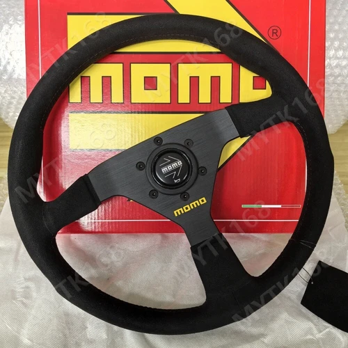 MOMO Monte Carlo 340mm 14' suede Leather Thickened Spoke Black Steering Wheel - Picture 3 of 9