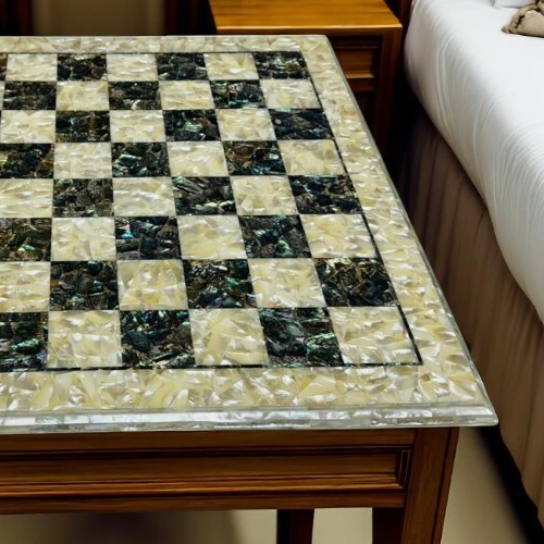 24" White Mop Inlay Stone Chess Table Handmade Abalone Shell Inlay Luxury Gift - Picture 4 of 8