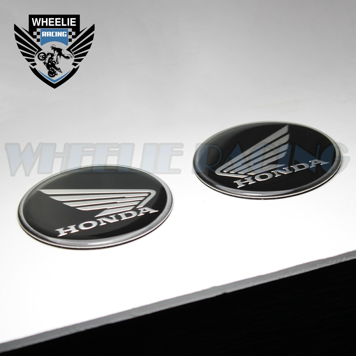 PAIR METAL 2-3/8BRUSHED ALUMINUM EMBLEM WING LOGO BADGE STICKER FOR HONDA  BLACK