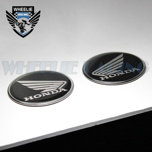 PAIR METAL 2-3/8"BRUSHED ALUMINUM EMBLEM WING LOGO BADGE STICKER FOR HONDA BLACK - Picture 2 of 3