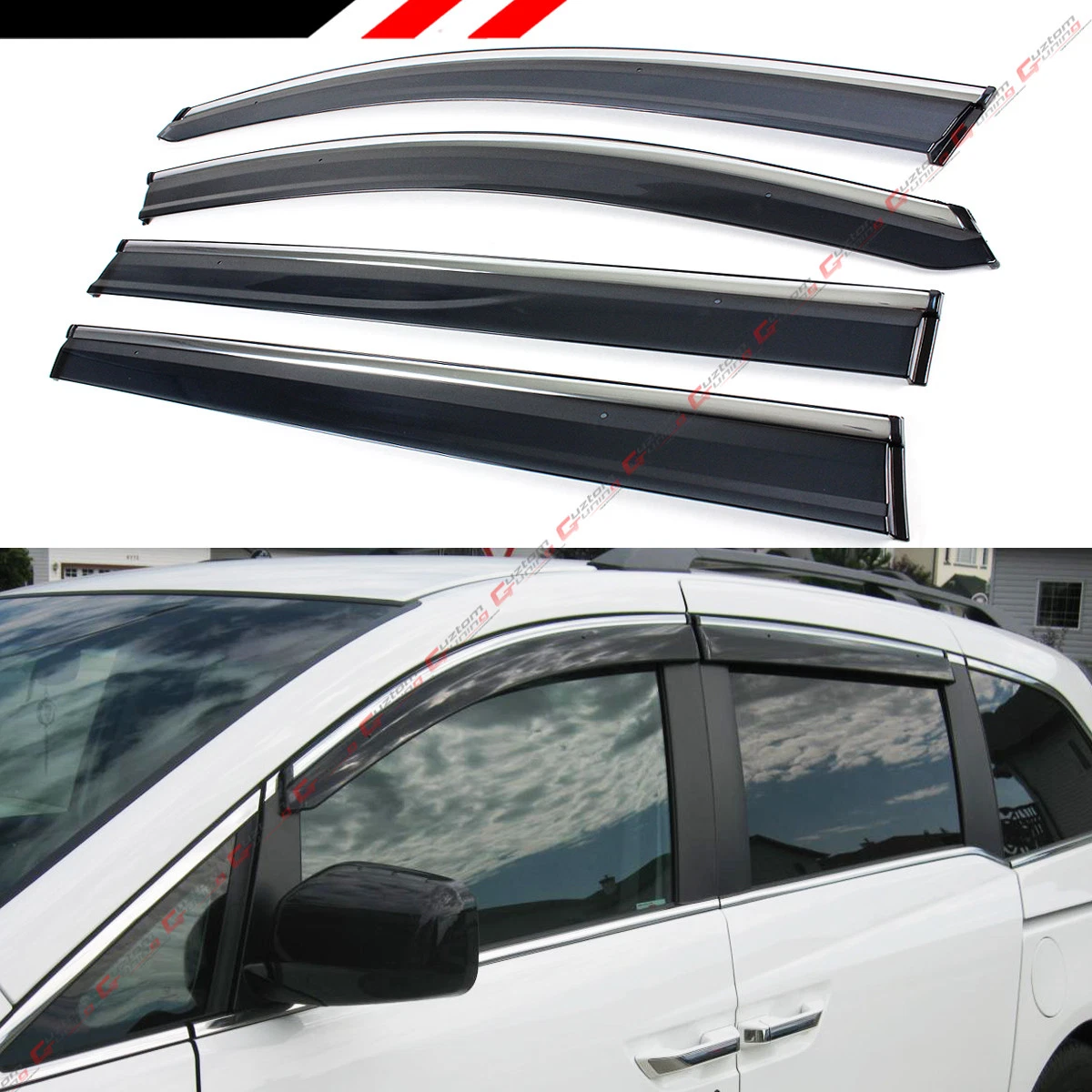 Viseras Laterales WellVisors Para Honda Odyssey 2011-2017, Deflectores De Viento Y Lluvia, Color Ahumado Con Cromo