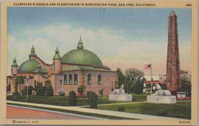 Postcard Cleopatra's Needle + Planetarium Rosicrucian Park San Jose CA 