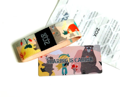 ZOX **SHARING IS CARING** Silver Strap Small NIP Wristband w/Card