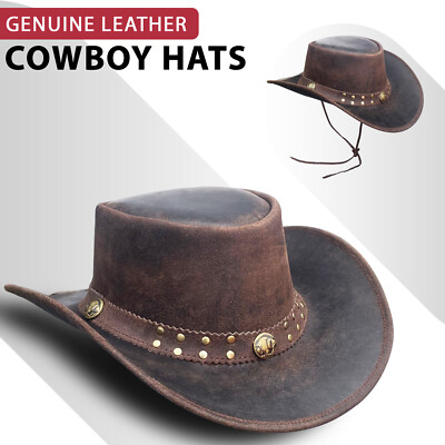 Cowboyhut Herren Echtleder Australian Western Cowboy hellbraun Crazy Horse Buschhut