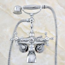 Chrome Clawfoot Bath Tub Faucet Shower Mixer Tap Set Adjusts From 3-3/8" sqg417