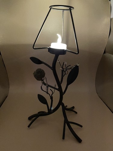 Black Metal Tea Light & Votive Candle Holder-tree/Leaves/Bird Beaded Accents - Picture 8 of 8