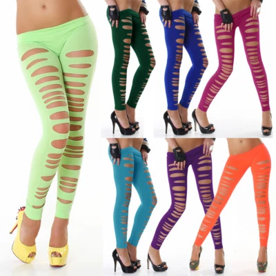 Leggings Treggings Risse Schlitze Sommer Bunt Leggins Hose Sexy Damen 34 36 38 - Bild 1 von 4