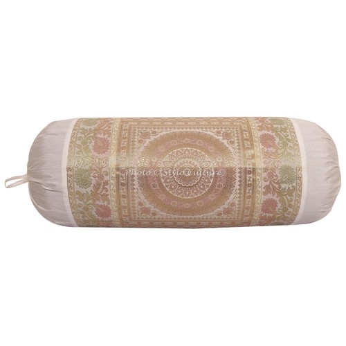 Indian Bolster Cover Round Neck Roll Cylinder Pillow Case Cushion Back Support - Picture 27 of 47