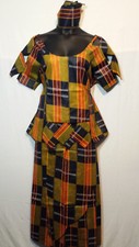 Women Clothing African Kente Print Ankara Skirt Suit w/ Wrap Skirt XL 44" around