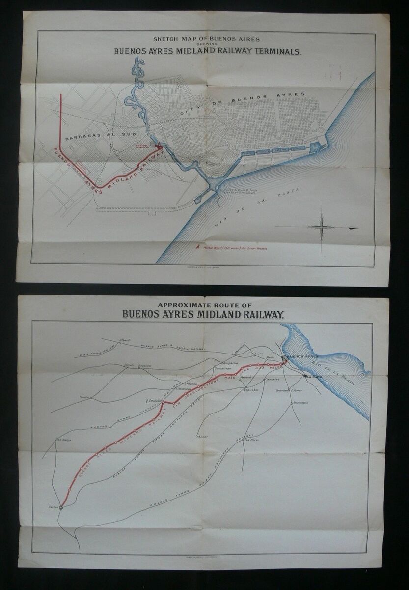 Argentina c.1908 Buenos Ayres Midland Railway A Pair of Maps During  Construction