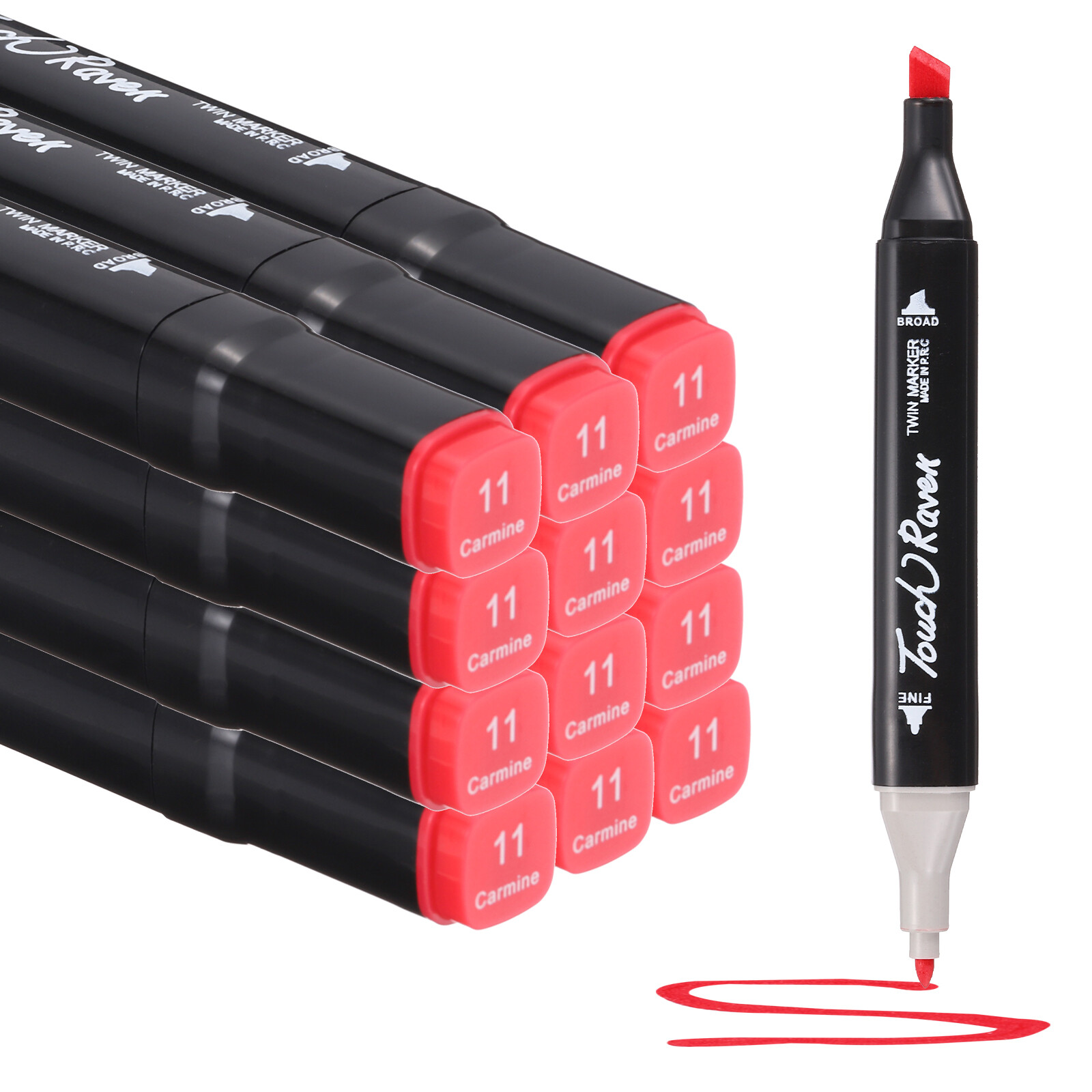 Dual Tip Alcohol Art Markers, 12 Pcs Black Barrel Alcohol Markers, Red