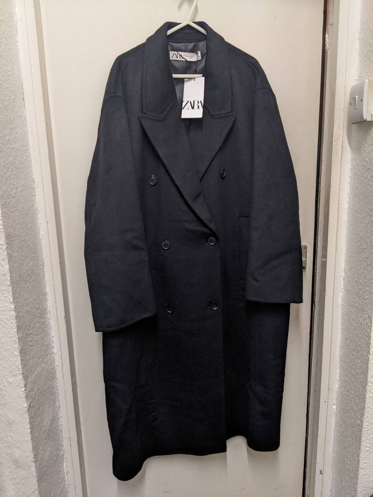 ZARA Double Faced Black Wool Blend Double Breasted Long Coat RRP - £189 image 5