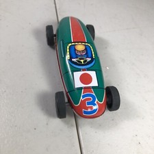 Vintage LUCKY TOY Tin Race Car Made in Japan Good Condition 3 Green and Red