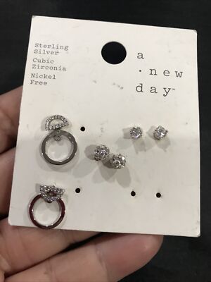 A New Day Ohrstecker Sterlingsilber Zirkonia Kunstperlen 3 Paar