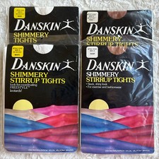NEW 4 Pair Vintage 80s Danskin Shimmery Stirrup Tights, Size A, 2 Toast, 2 White