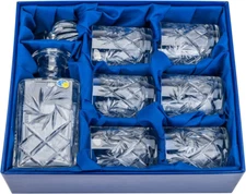 8-pc Set 34oz Square Decanter w/ 6 DOF Rocks Glasses - 11oz for Scotch Whiskey