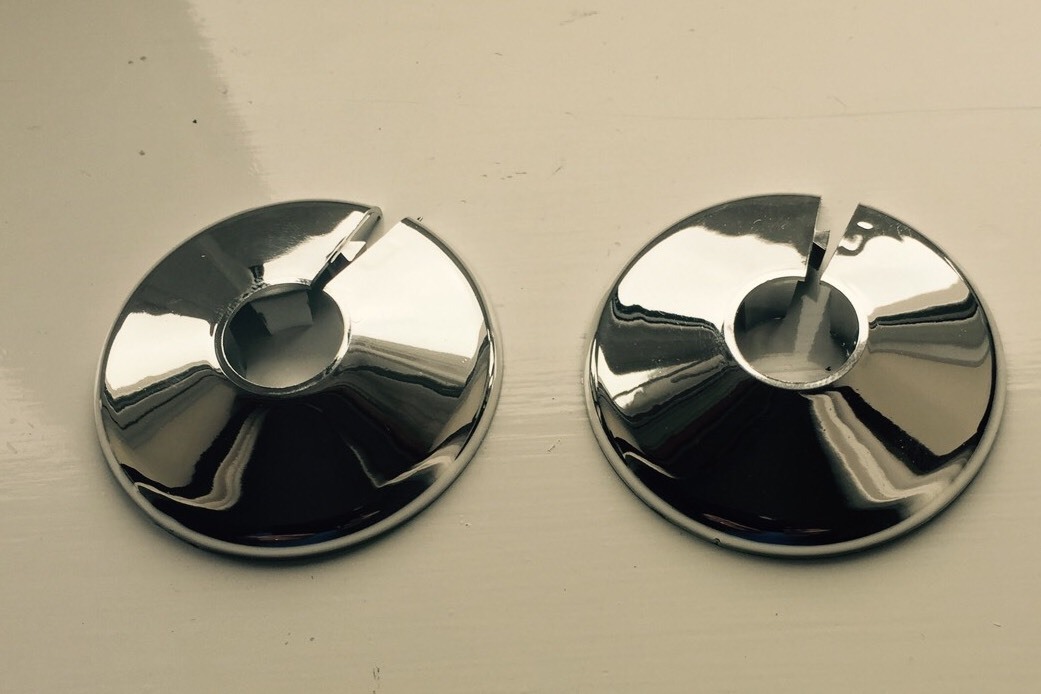 2 X 15mm CHROME RADIATOR PIPE COLLAR COVER SHROUD ROSETTE PLASTIC TALON PC15