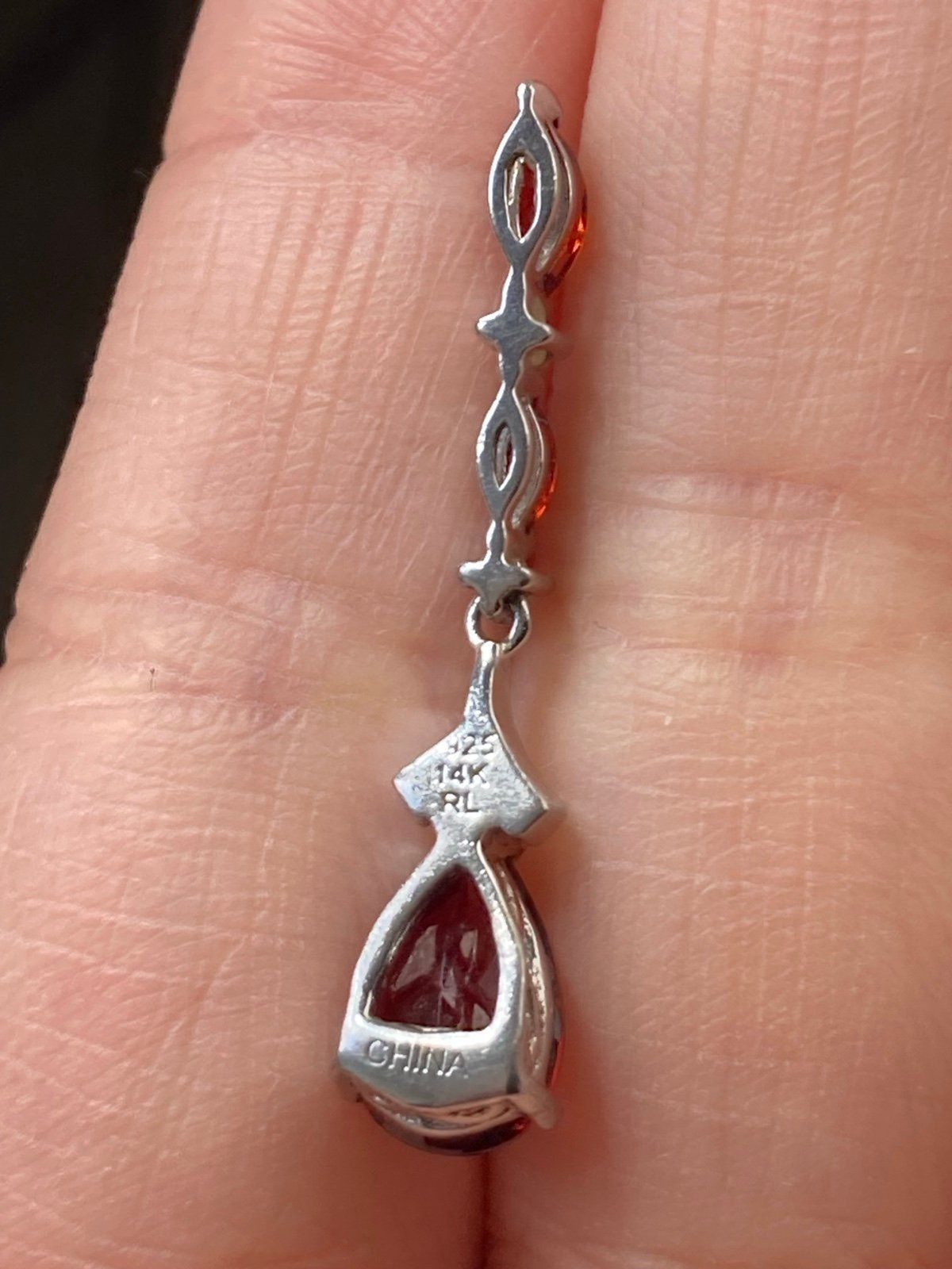 Zales 925 sterling silver 14k gold genuine garnet diamond pendant