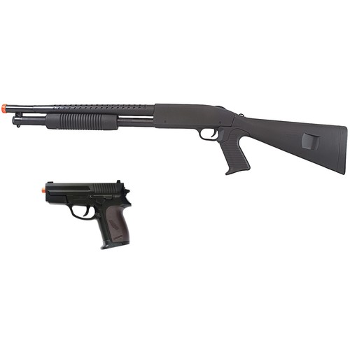 300 FPS PUMP ACTION SPRING AIRSOFT SHOTGUN SET w/ PISTOL SIDEARM 6mm BB