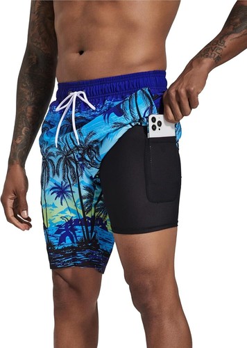 Mens Swim Trunks Compression Liner Quick Dry Bathing Shorts with Zipper Pockets - Picture 14 of 29