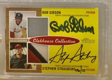 2011 RARE Topps Heritage Bob Gibson/Stephen Strasburg Dual Auto Jersey 6/10