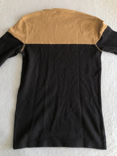 Express Waffle Knit Shirt Mens Extra Small Brown/Black Crest Logo Thermal Crew - Zdjęcie 4 z 5