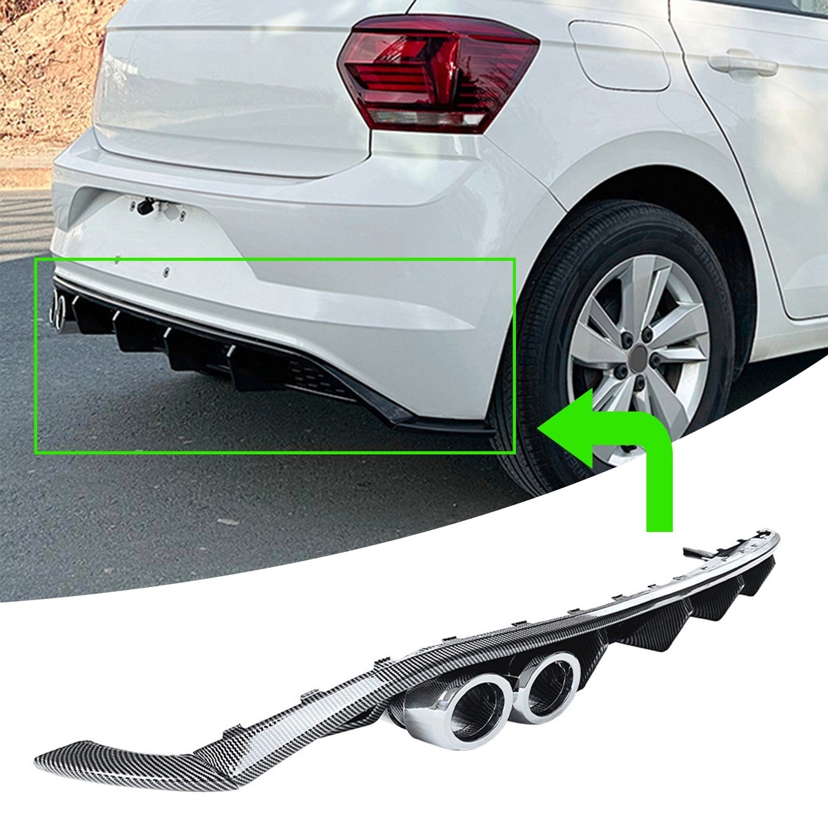 Carbon Look Rear Bumper Diffuser Spoiler Lip For Volkswagen VW