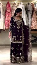 Latest Beautiful Purple Faux Georgette Top Palazzo With Dupatta For Reception