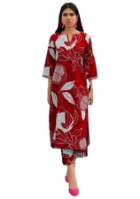 GoSriKi Women's Cotton Blend Straight Printed Kurta with Pant