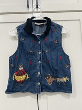 Vintage Rhythm Blue women's small denim vest with embroidered holiday