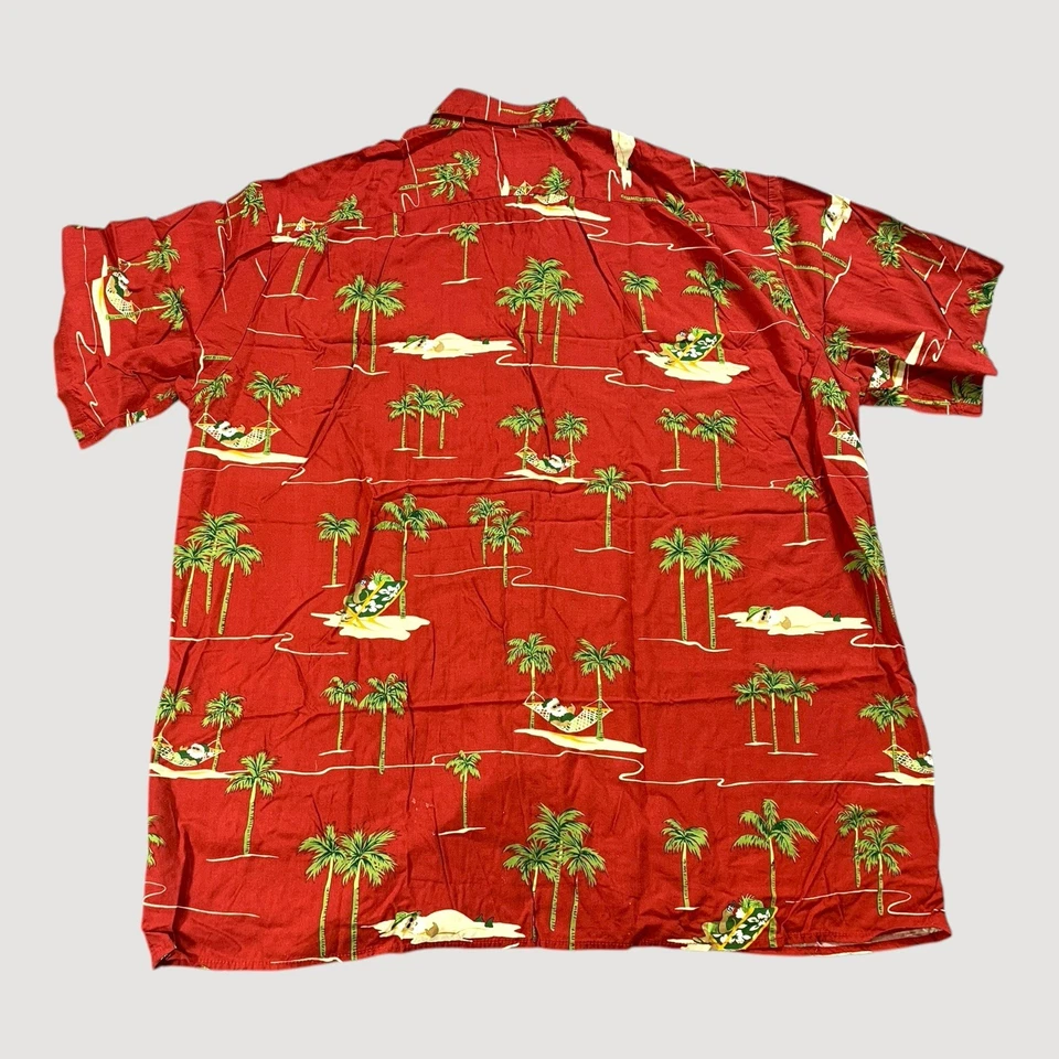 Camisa masculina Hilo Hattie 2XL vermelha tropical Papai Noel espreguiçadeira palmeiras rayon - Imagem 2 de 4