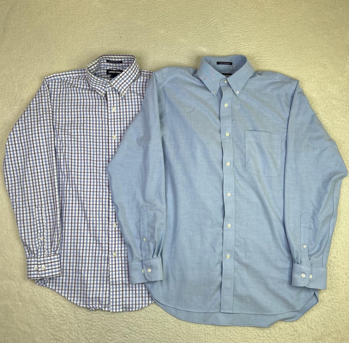 lands end dress shirts for men Men's Long Sleeve Straight Collar Broadcloth Dress Shirt