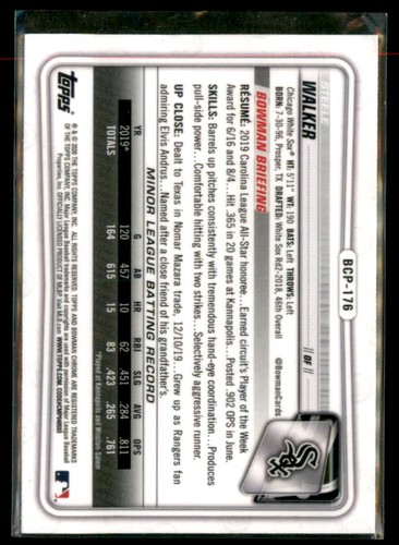 Mojo de béisbol Bowman 2020 cromado Steele Walker White Sox BCP 176 - Imagen 2 de 3