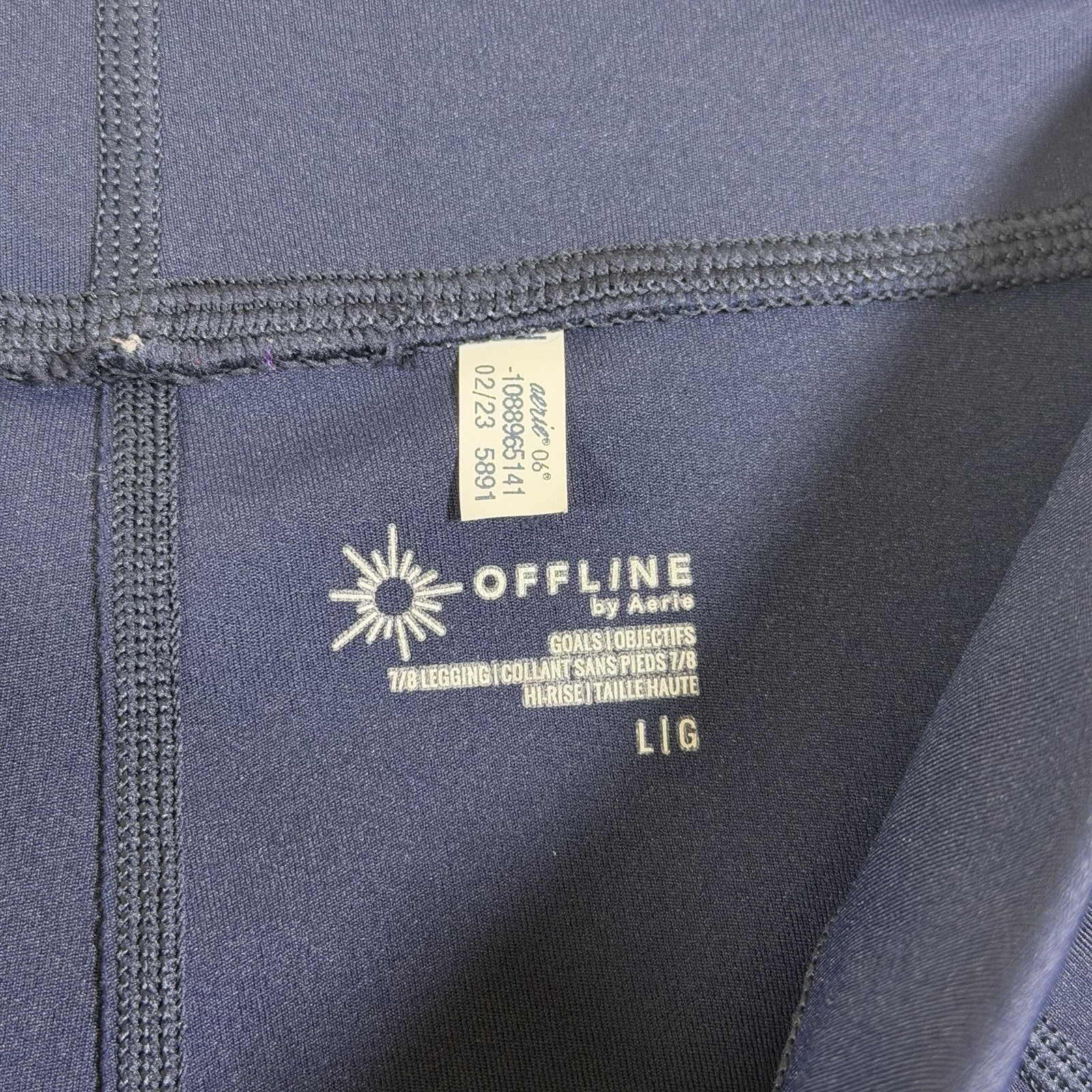 Aerie OFFLINE Leggings Womens L Navy Blue 7/8 Hi Rise Side Pockets Yoga Running thumbnail 5