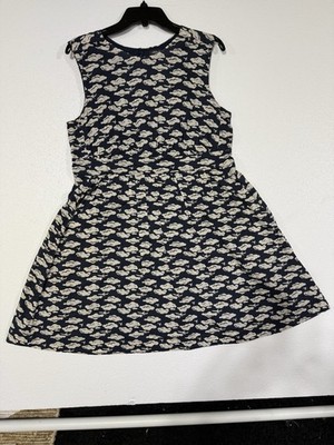 Emily and Fin Blue Airplane Sleeveless Print Dress Fit Flare Pleated 100% Cotton