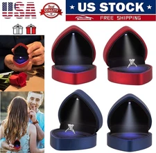 LED Light Ring Box Heart Shape Jewelry Wedding Engagement Proposal Case Gift USA