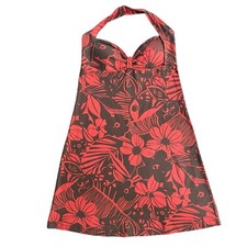 Tommy Bahama Women M Brown Coral Floral Tropical Hawaiian Halter Neck Midi Dress