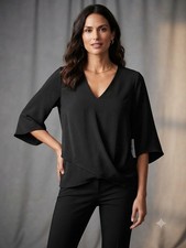 Karen Kane Bracelet Sleeve Draped Asymmetric Silky Versatile Tunic Quiet NEW S