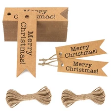 jijAcraft Merry Christmas Tags - 100Pcs Holiday Gift Tags with String, Brown ...