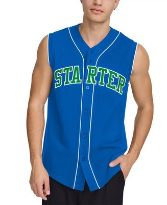Starter Sleeveless Button-Up Baseball Jersey Embroidered Logo Men's L Blue NWT