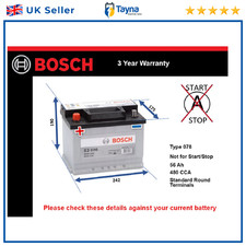 Battery fits BUICK CENTURY SKYLARK 2.8 3.3 5.7D 78 to 91 Bosch 078 480A 56Ah New
