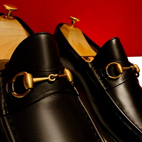 $989.00 !! GUCCI MEN BLACK TOM FORD GOLD HORSE BIT LOAFERS SHOES U.S SIZE 9.5 D