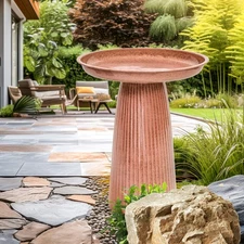 Gleeful Garden Metal Outdoor Bird Bath - Canyon Clay Glaze by Sunnydaze
