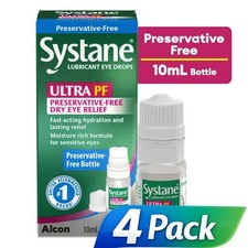 Systane Ultra PF Lubricant Eye Drops   4 Pack   10 mL Each   Exp 06/2027
