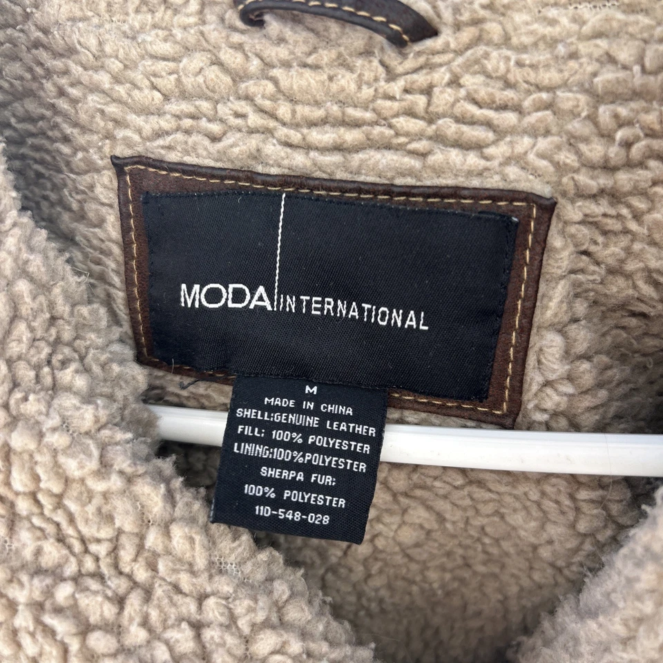 Chaqueta Bomber Moda International Cuero Marrón Forrada en Vellón Tareas de Aviador Talla M Foto 2 de 4