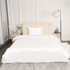 Silk Satin Bed Quilt/Duvet Cover Pillowcase Set Twin White