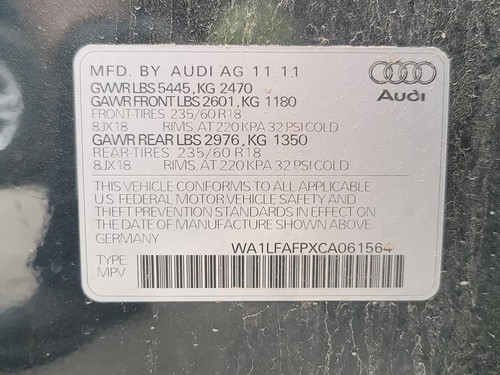 Q5 AUDI 2012 Engine Cover 2247122 - Picture 10 of 12