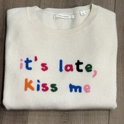 Chinti & Parker Pure Cashmere It's Late Kiss Me Sweater Women Small Cream Multi