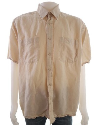 EMIDIO TUCCI Herren Freizeithemd Gr. XXL Beige Leinen Kurzer Ärmel Kragen